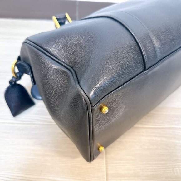 Authentic CHANEL Caviar Leather Large Bowler Bag Travel Bag Duffle Black CC Tote - Picture 8 of 13